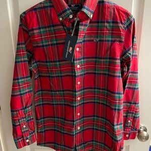 NWT Vineyard Vines Boys Size 16 (large) red flannel plaid shirt tartan